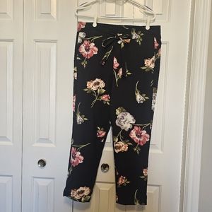 Women's floral pants, elastic waist plus tie